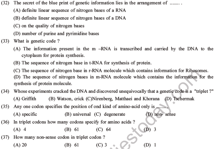 NEET Biology Molecular Basis of Inheritance MCQs Set A-16
