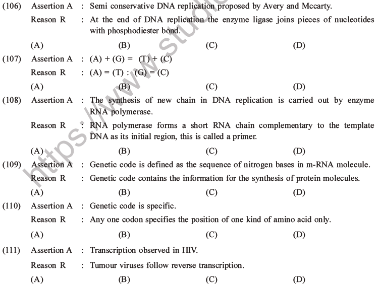 NEET Biology Molecular Basis of Inheritance MCQs Set A-47