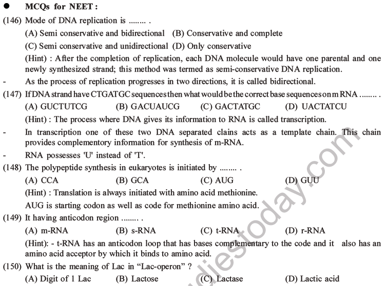 NEET Biology Molecular Basis of Inheritance MCQs Set A-62