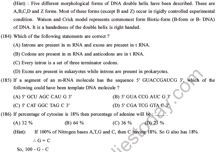 NEET Biology Molecular Basis of Inheritance MCQs Set A-73