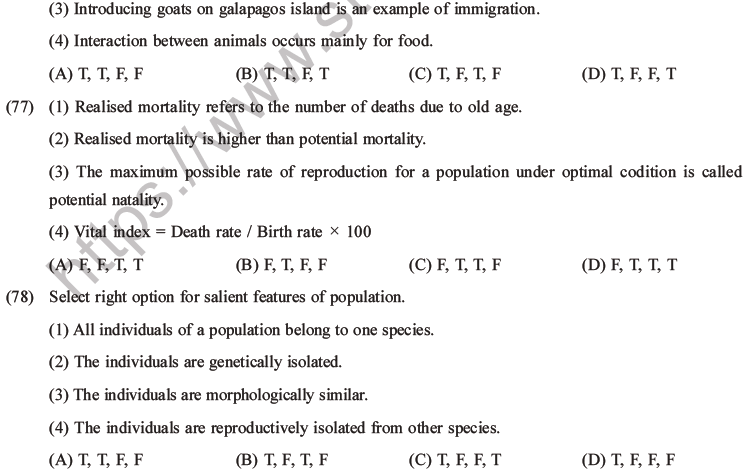  NEET Biology Organism and Population MCQs Set A-30