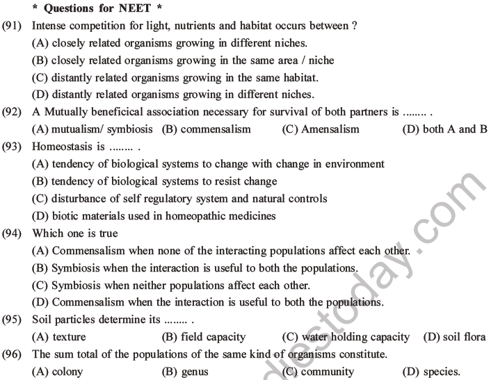 NEET Biology Organism and Population MCQs Set A-39
