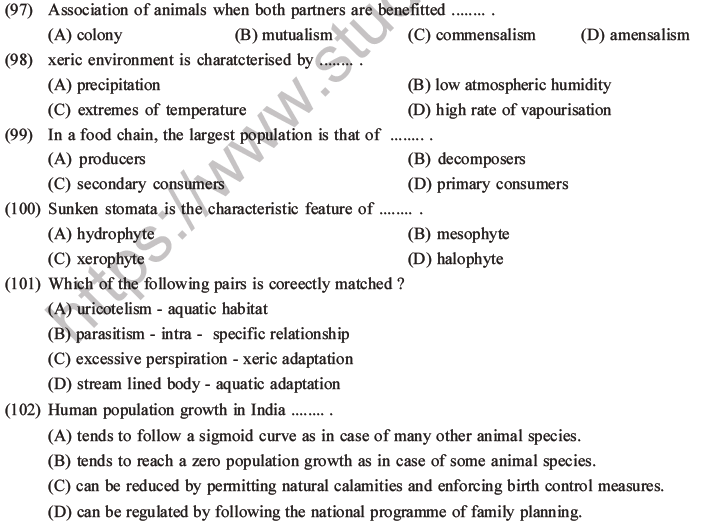 NEET Biology Organism and Population MCQs Set A-40