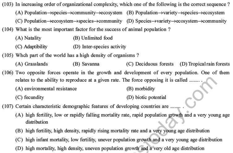 NEET Biology Organism and Population MCQs Set A-41
