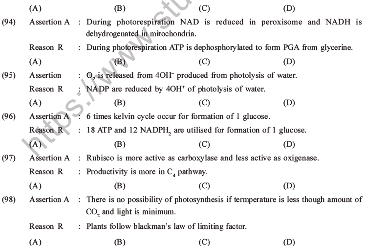 NEET Biology Photosynthesis MCQs Set A-39