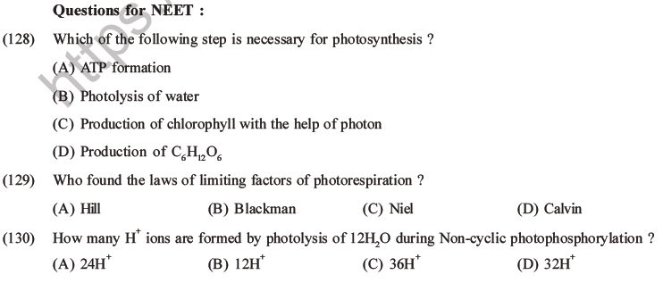 NEET Biology Photosynthesis MCQs Set A-51