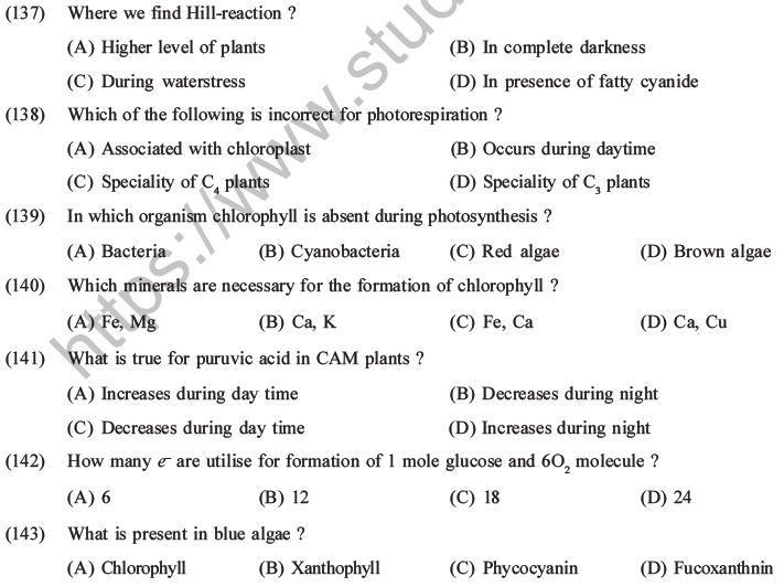 NEET Biology Photosynthesis MCQs Set A-53