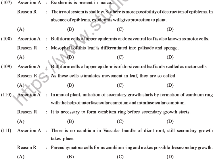 NEET Biology Plant Anatomy Plant Tissues MCQs Set A-35