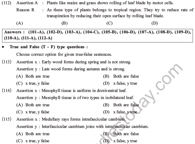 NEET Biology Plant Anatomy Plant Tissues MCQs Set A-36