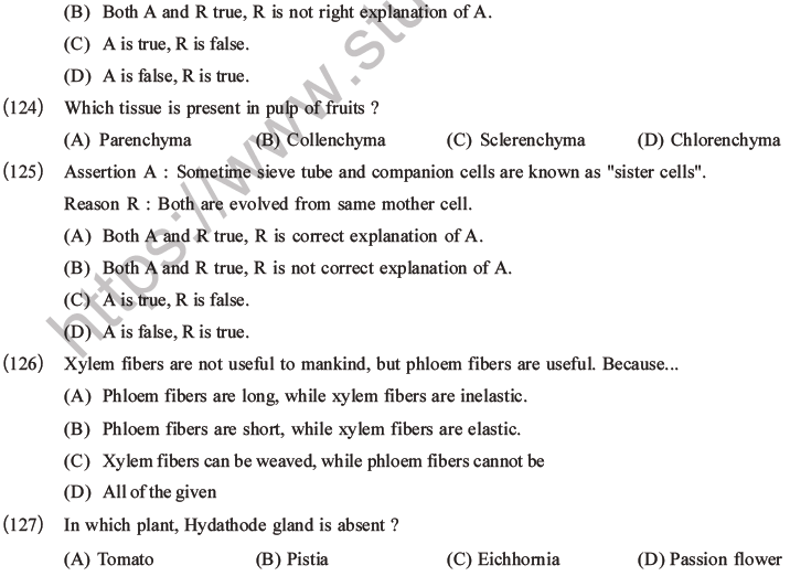 NEET Biology Plant Anatomy Plant Tissues MCQs Set A-39