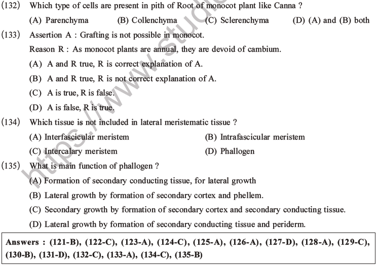 NEET Biology Plant Anatomy Plant Tissues MCQs Set A-41