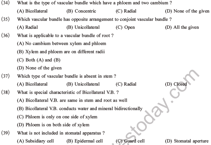 NEET Biology Plant Anatomy Plant Tissues MCQs Set A-9