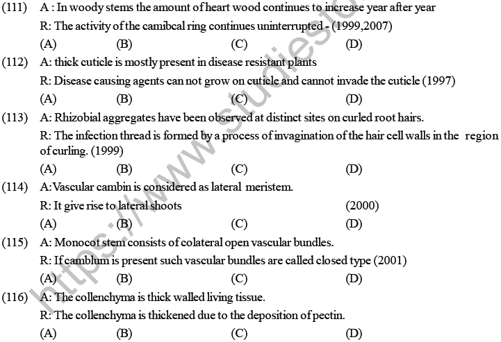 NEET Biology Plant Anatomy Plant Tissues MCQs Set B-2