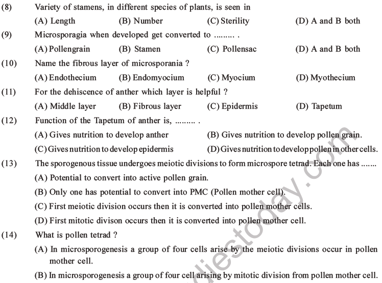 NEET Biology Reproduction in Flowering Plants MCQs Set A-1