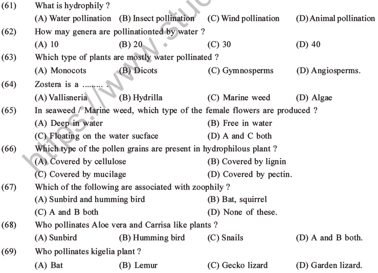 NEET Biology Reproduction in Flowering Plants MCQs Set A-10