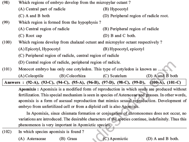 NEET Biology Reproduction in Flowering Plants MCQs Set A-17