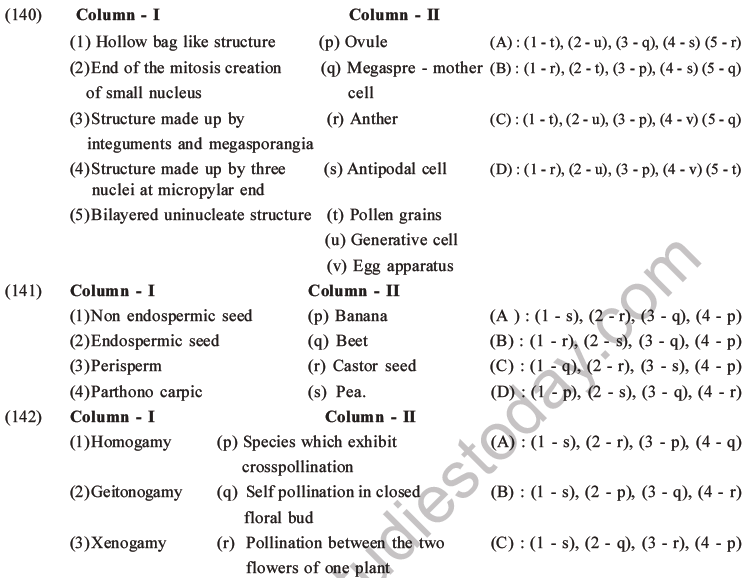 NEET Biology Reproduction in Flowering Plants MCQs Set A-25