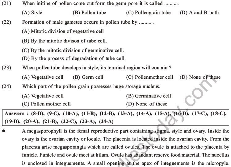 NEET Biology Reproduction in Flowering Plants MCQs Set A-3