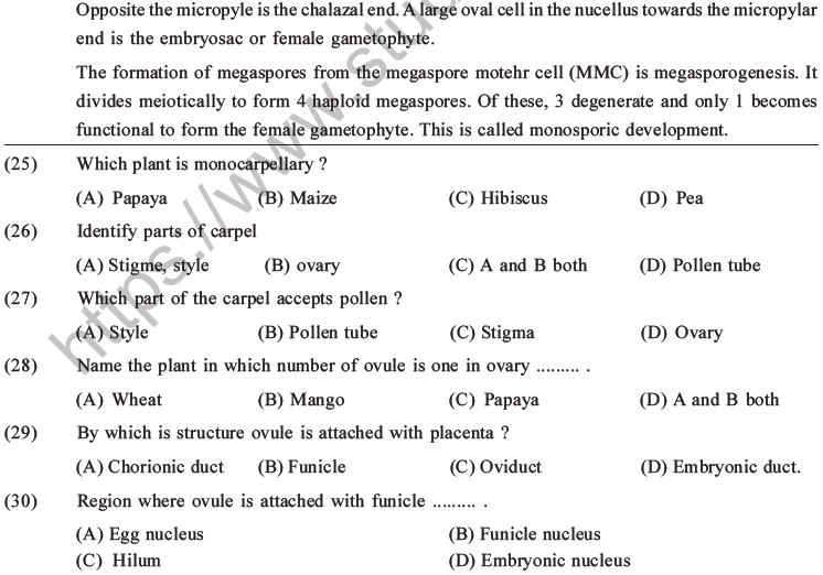 NEET Biology Reproduction in Flowering Plants MCQs Set A-4