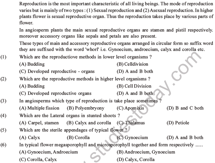 NEET Biology Reproduction in Flowering Plants MCQs Set A