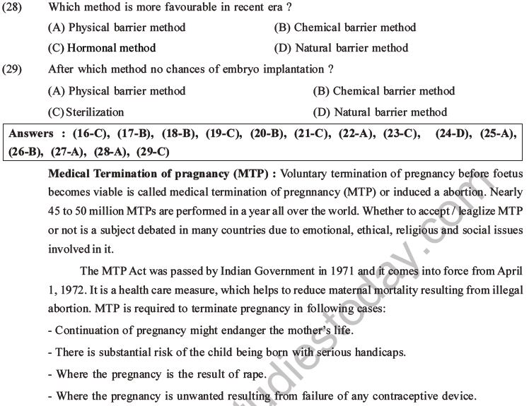 NEET Biology Reproductive Health MCQs Set A-7