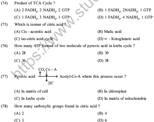 NEET Biology Respiration MCQs Set A-26