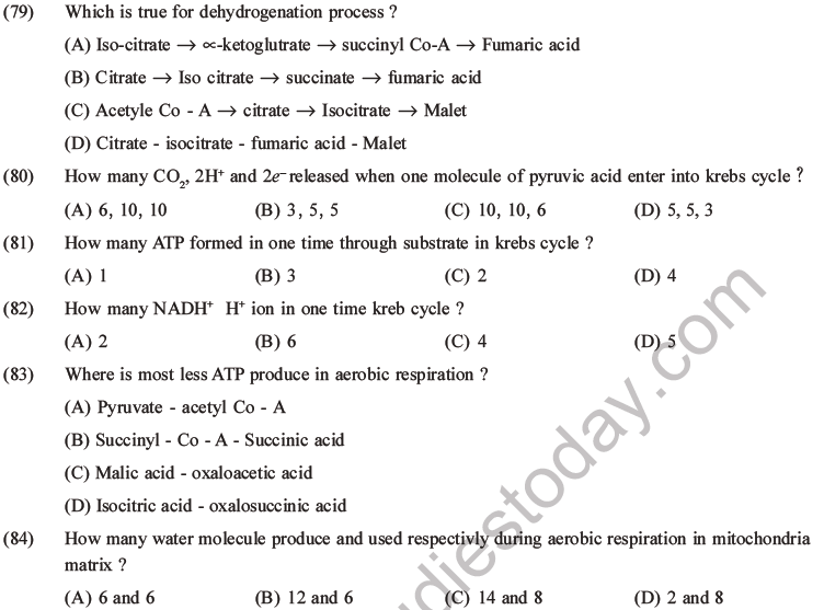 NEET Biology Respiration MCQs Set A-27