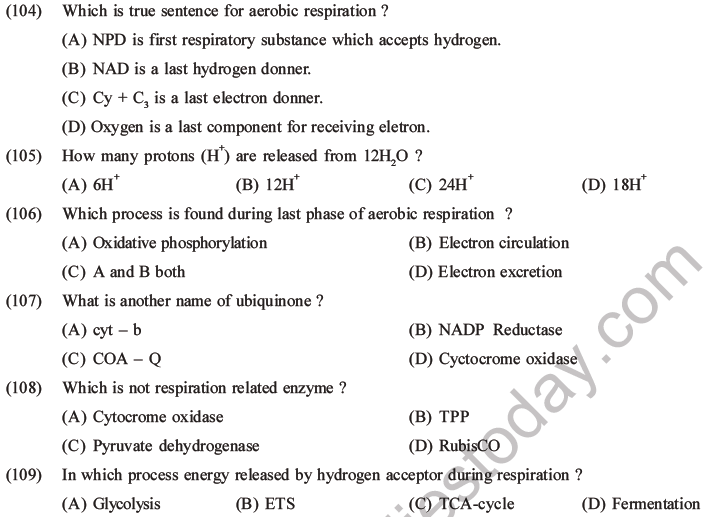 NEET Biology Respiration MCQs Set A-38