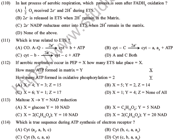 NEET Biology Respiration MCQs Set A-39