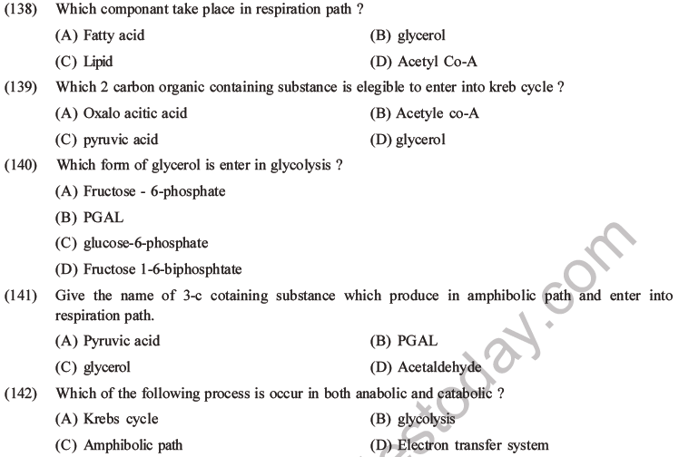 NEET Biology Respiration MCQs Set A-50