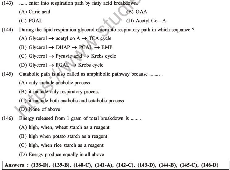 NEET Biology Respiration MCQs Set A-51