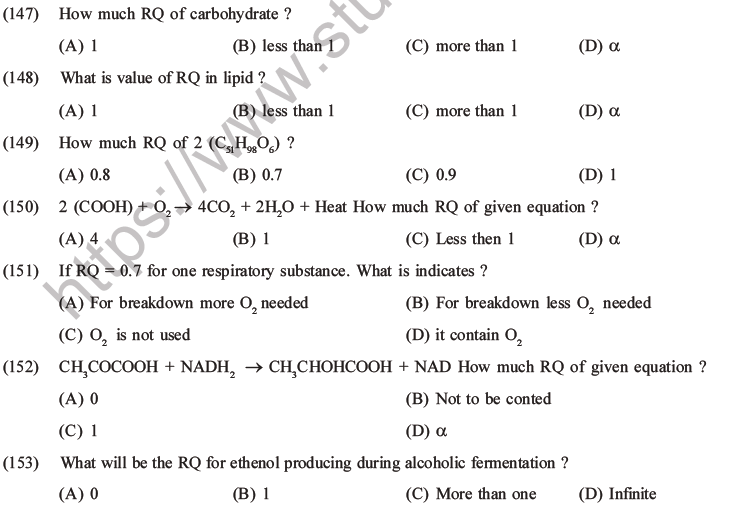 NEET Biology Respiration MCQs Set A-53