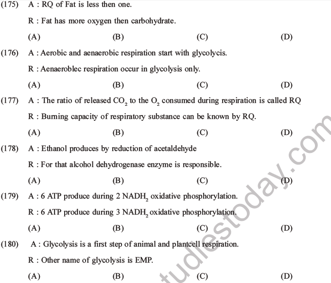 NEET Biology Respiration MCQs Set A-58