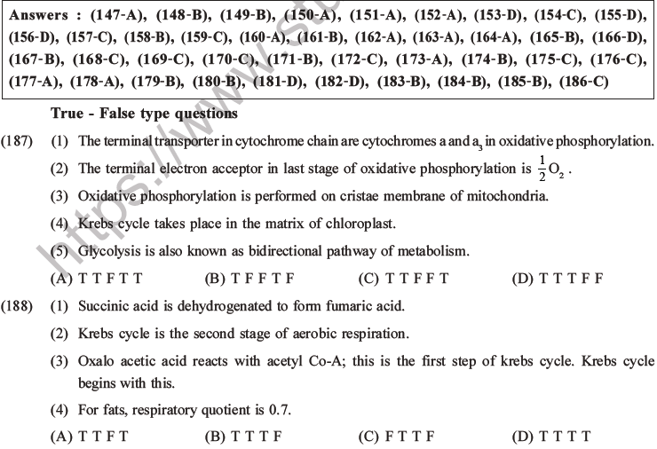 NEET Biology Respiration MCQs Set A-61