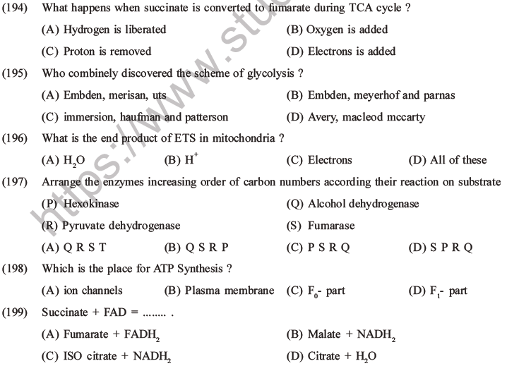 NEET Biology Respiration MCQs Set A-63