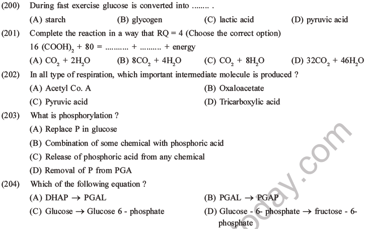 NEET Biology Respiration MCQs Set A-64