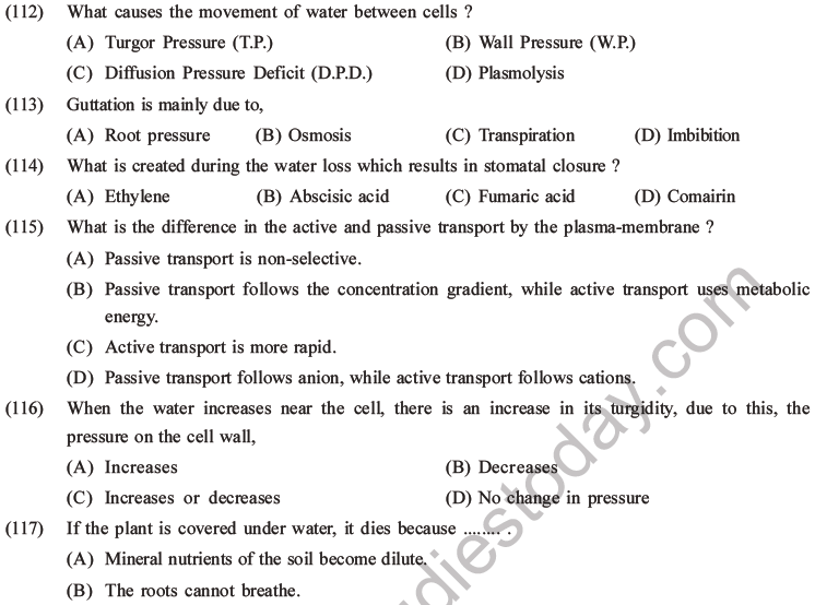 NEET Biology Transport in Plants MCQs Set A-11