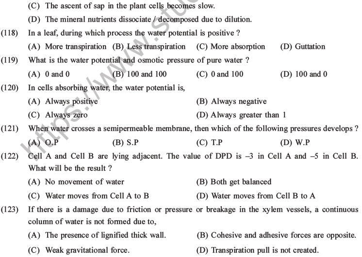 NEET Biology Transport in Plants MCQs Set A-12