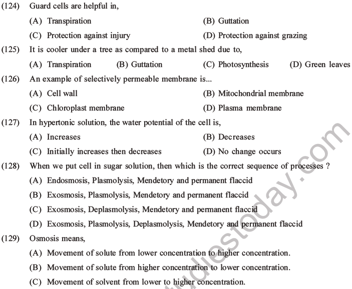 NEET Biology Transport in Plants MCQs Set A-13