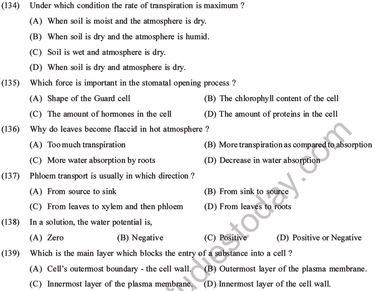 NEET Biology Transport in Plants MCQs Set A-15