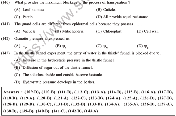 NEET Biology Transport in Plants MCQs Set A-16