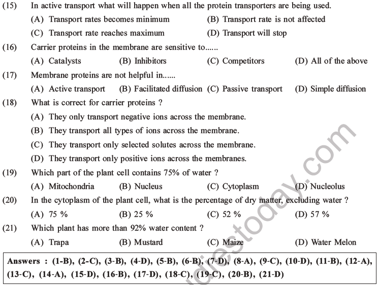 NEET Biology Transport in Plants MCQs Set A-3