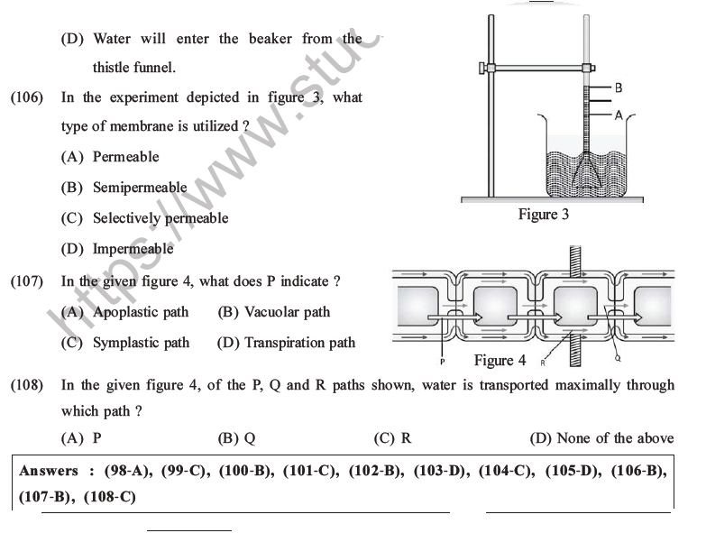 NEET Biology Transport in Plants MCQs Set A-Q106