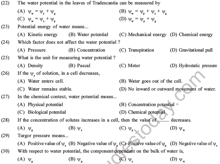 NEET Biology Transport in Plants MCQs Set A-Q22