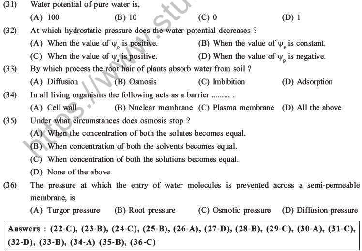 NEET Biology Transport in Plants MCQs Set A-Q31