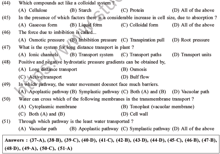 NEET Biology Transport in Plants MCQs Set A-Q44