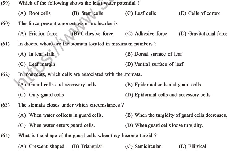 NEET Biology Transport in Plants MCQs Set A-Q59