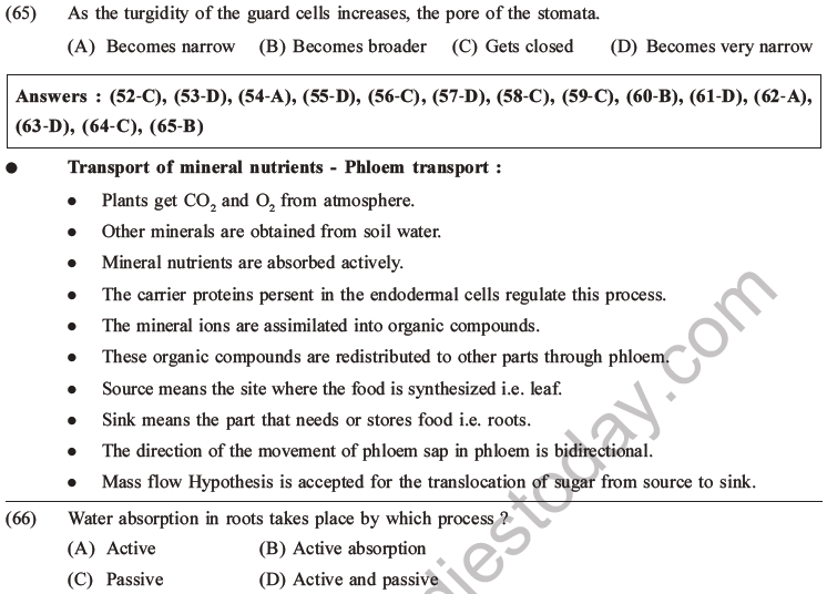 NEET Biology Transport in Plants MCQs Set A-Q65