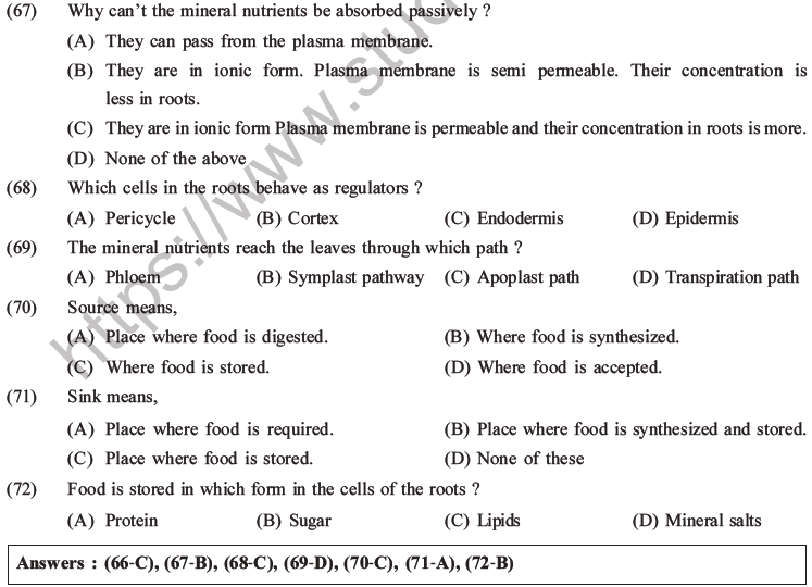 NEET Biology Transport in Plants MCQs Set A-Q67