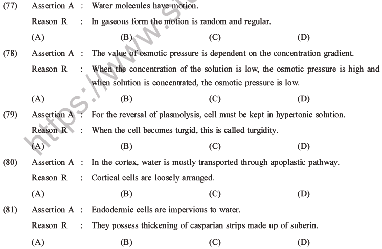 NEET Biology Transport in Plants MCQs Set A-Q77